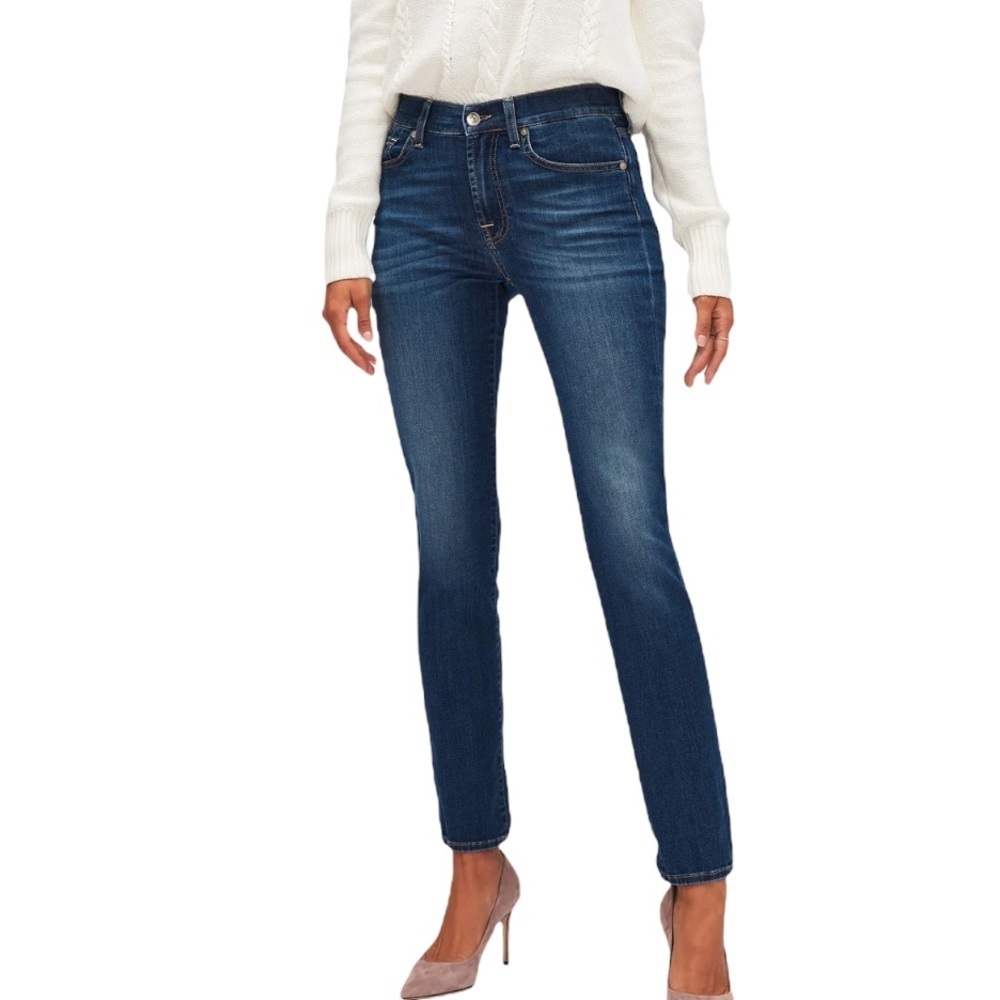 7 for all Mankind Roxanne Jeans Dark Wash Mid Rise Slim Leg Size 29